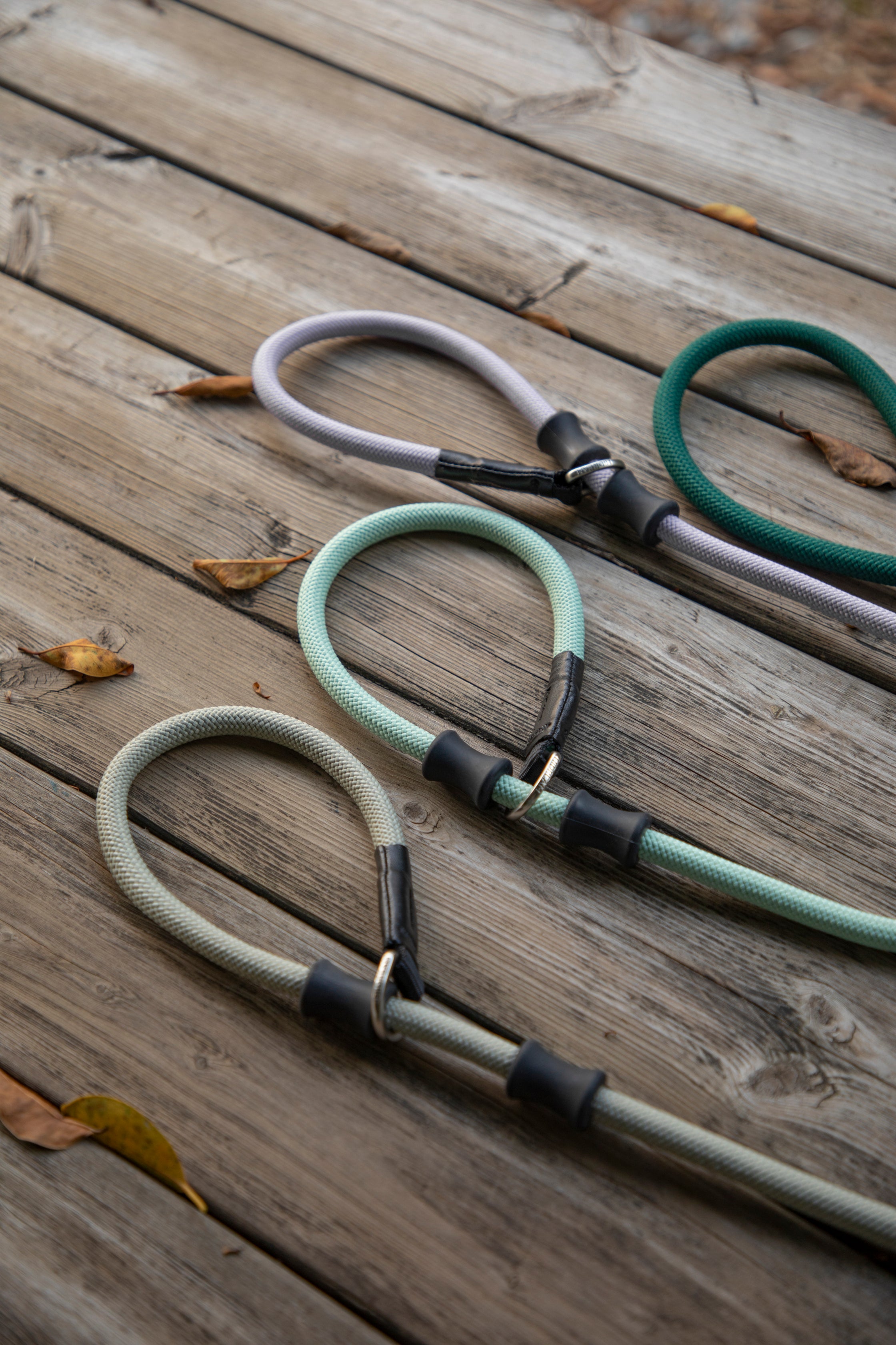 Leather Handle Training Dog Leash - Seagull Grey