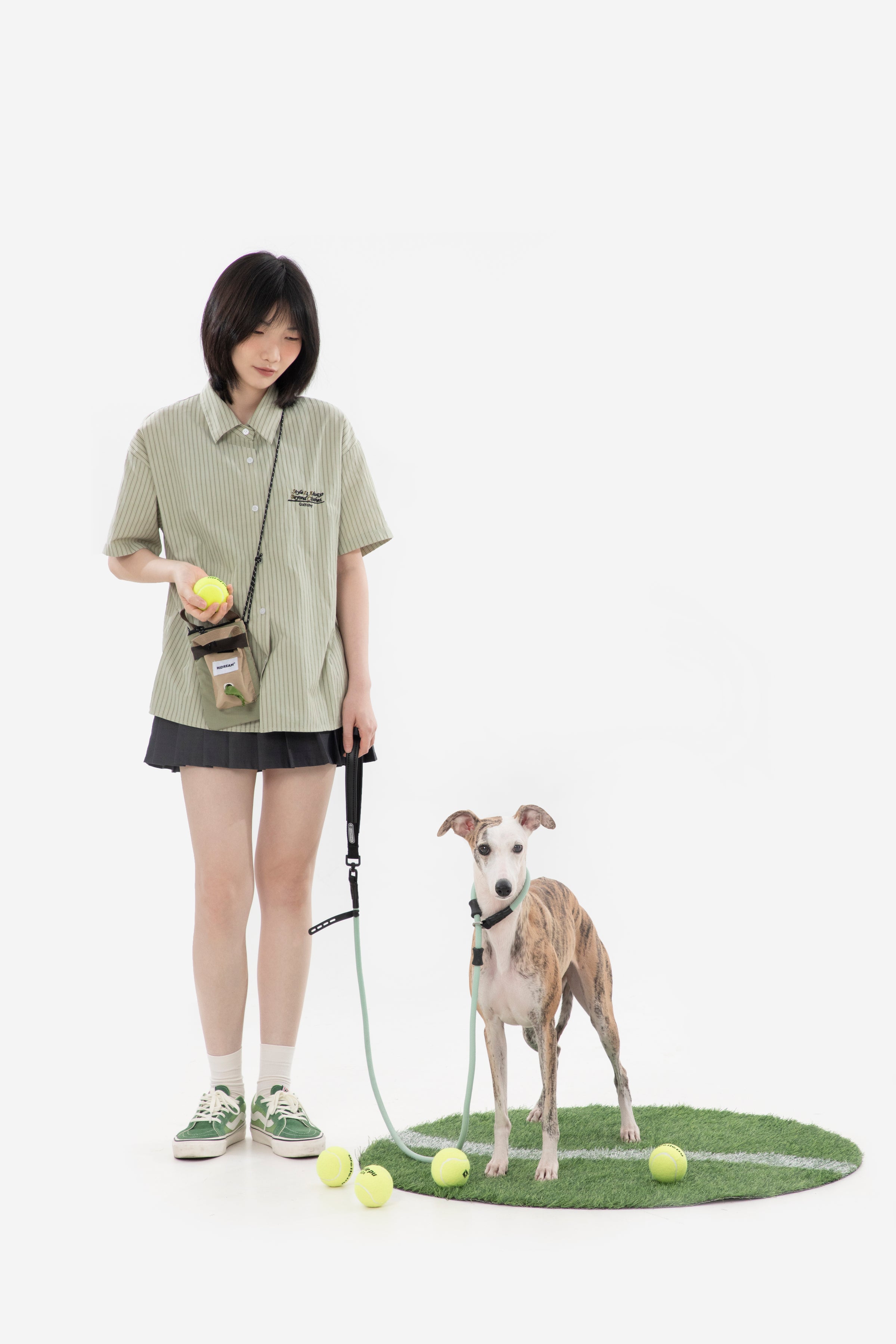 Leather Handle Training Dog Leash - Seagull Grey