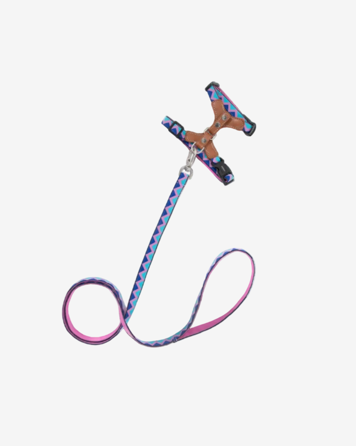 Back Adjustable Leather Cat Harness and Leash Set - Purple & Black