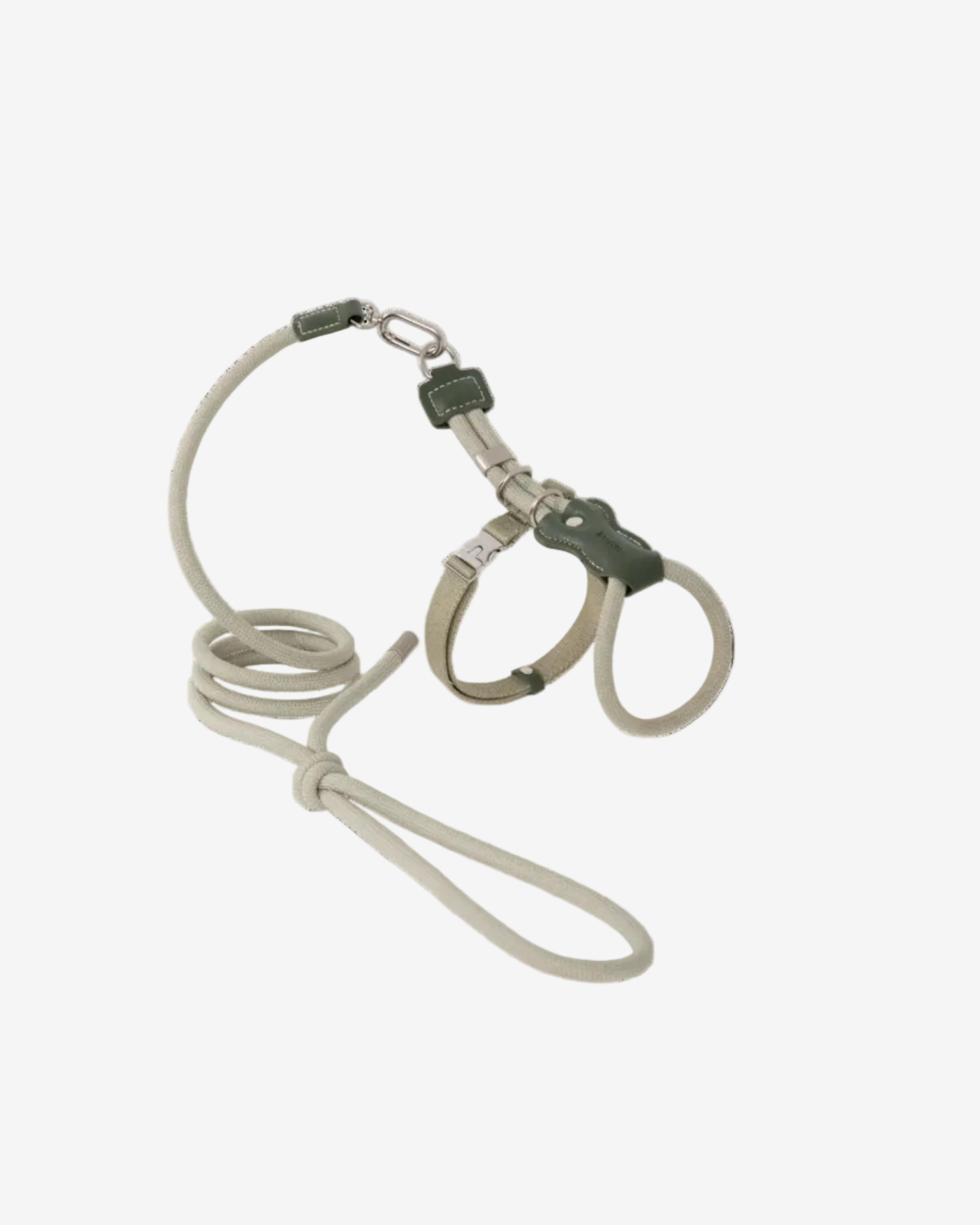 Leather Round Rope Cat Harness Set -Sliver Grey