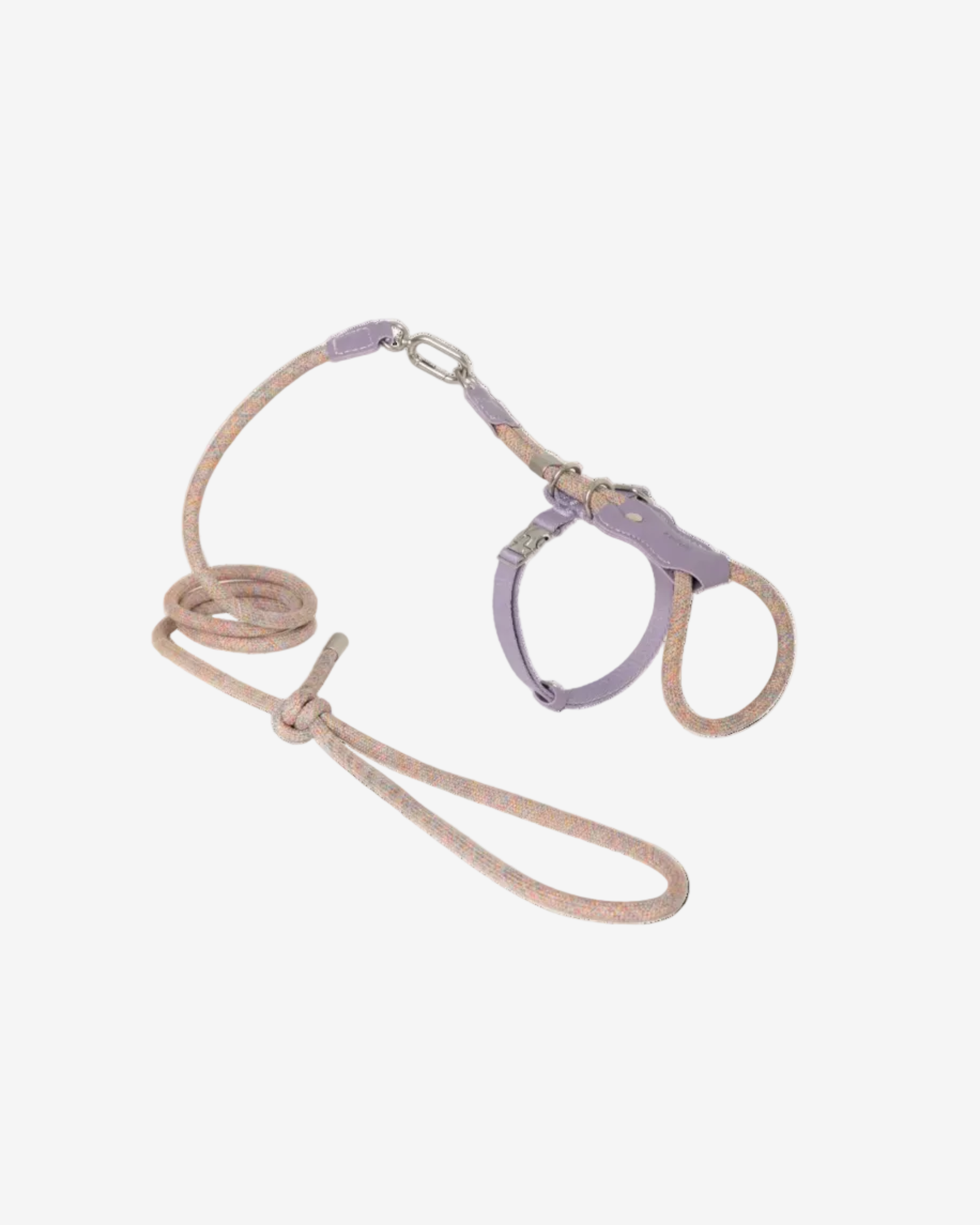 Leather Round Rope Cat Harness Set -Sliver Grey