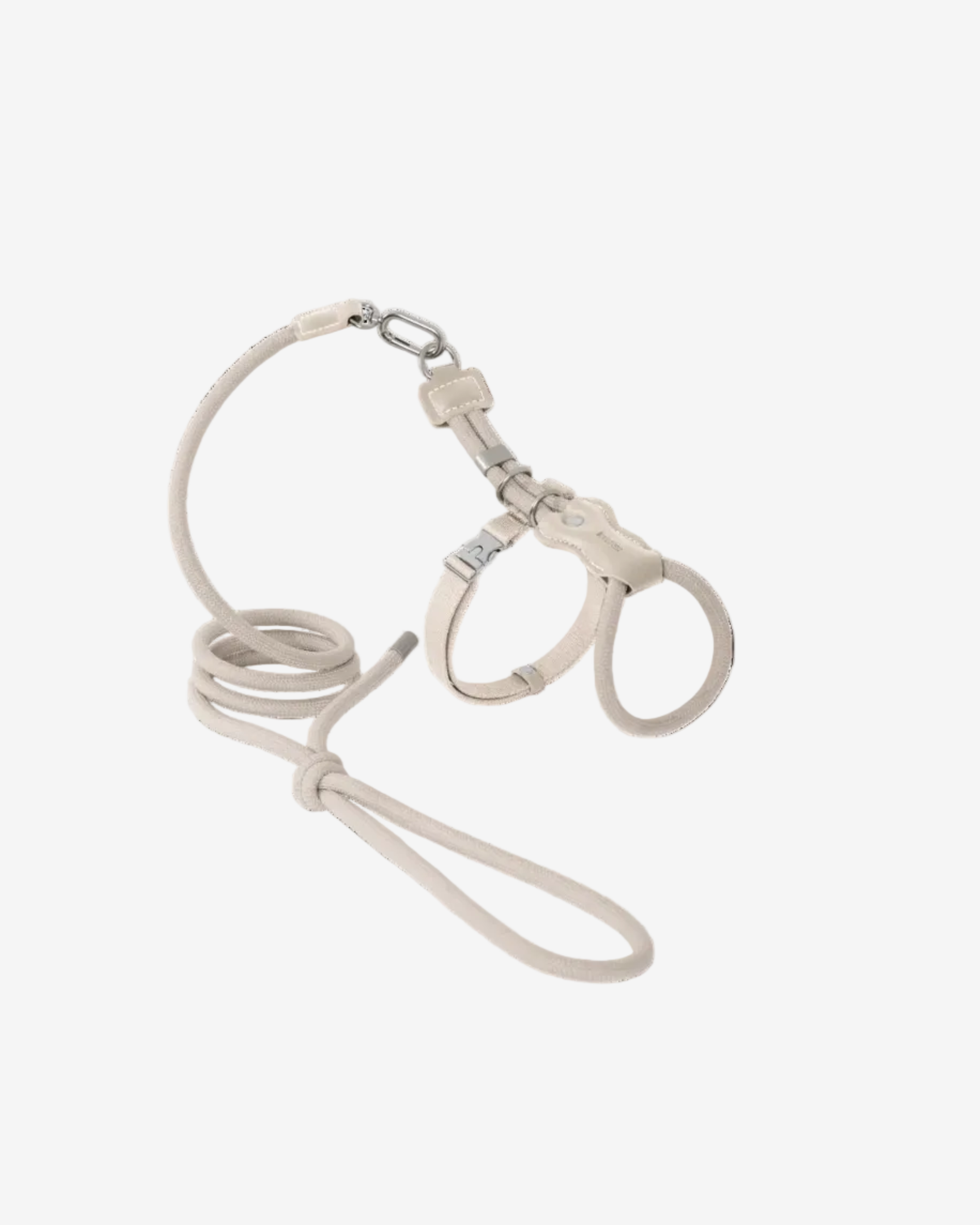 Leather Round Rope Cat Harness Set -Sliver Grey