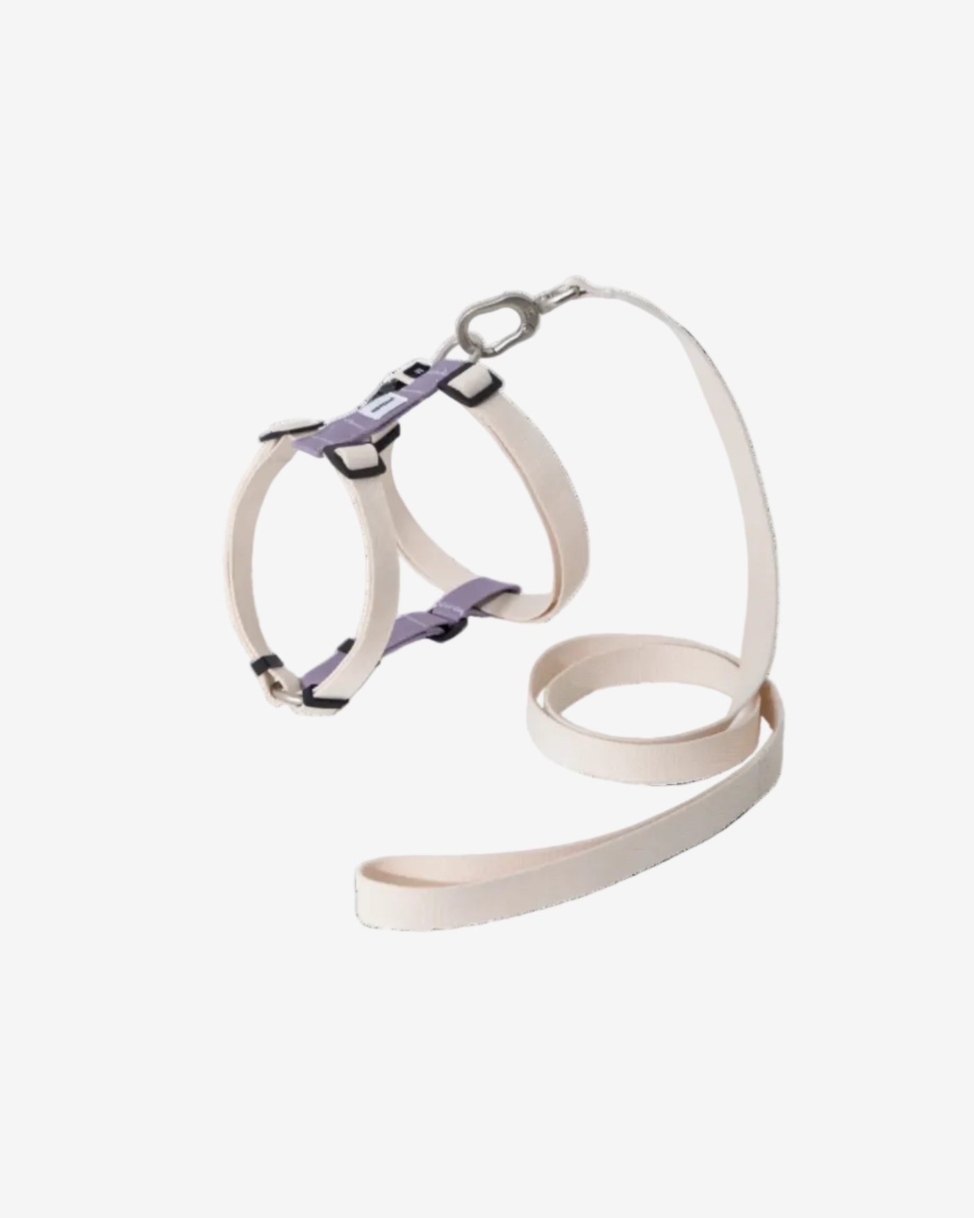 An H-style adjustable dog harness vest and leash set in beige color, isolated on a white background.