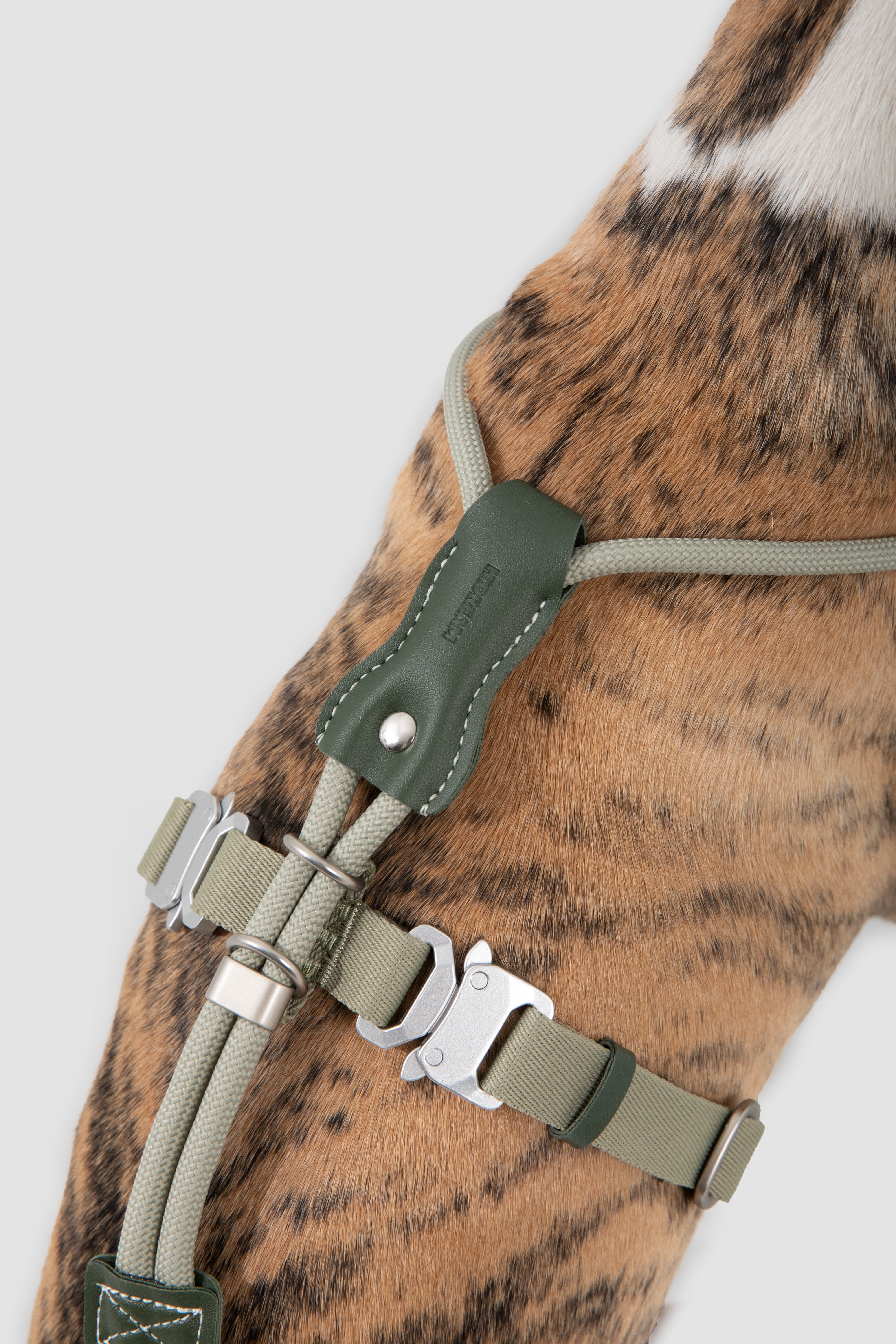 Leather Round Rope Dog Harness - Olive Green