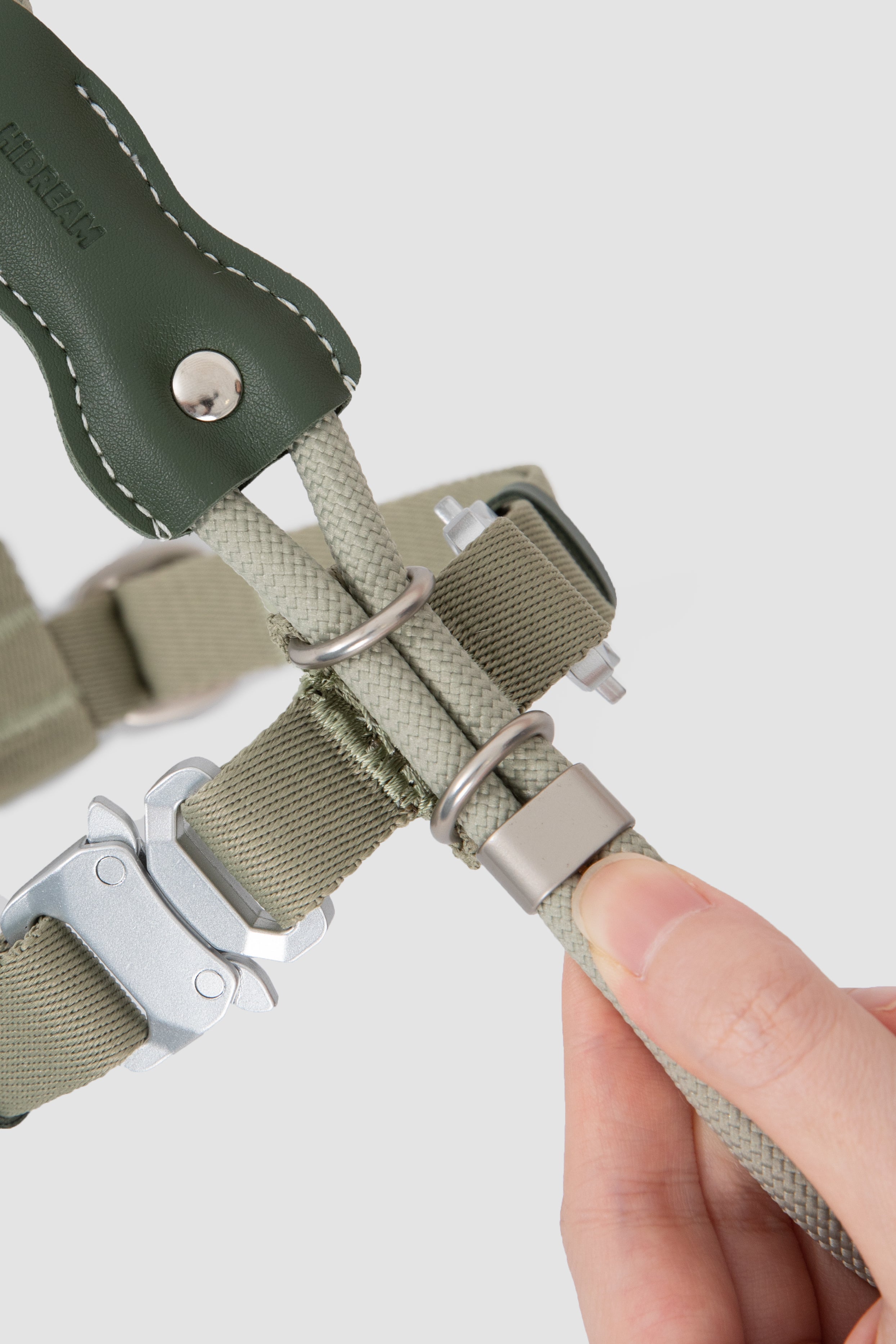 Leather Round Rope Dog Harness - Olive Green