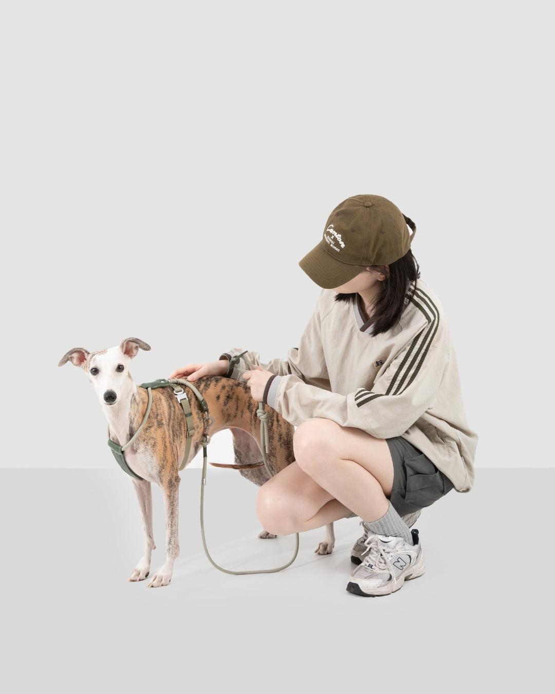 Leather Round Rope Dog Leash - Olive Green