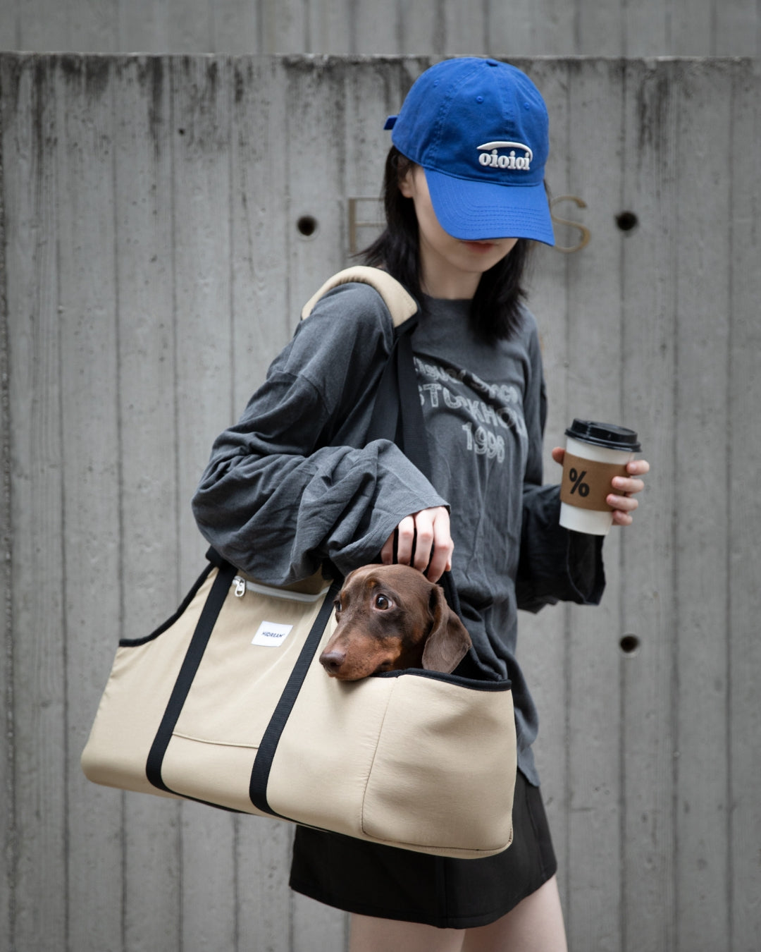 Dachshund Pet Shoulder Bag - Sand Beige