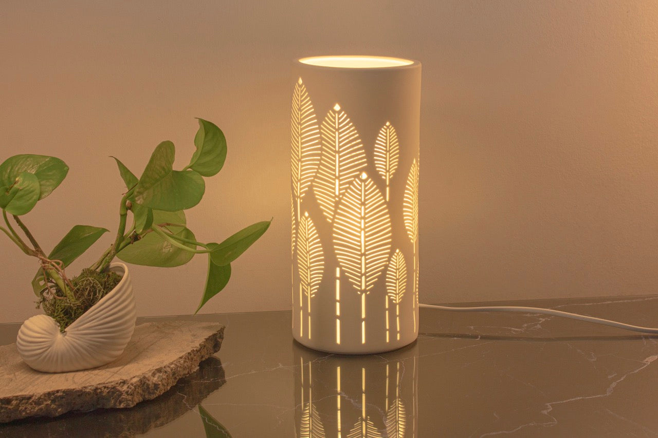 Botanical Leaf Porcelain Columna Table Lamp