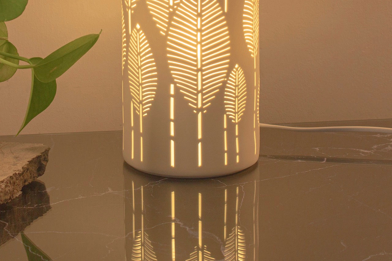 Botanical Leaf Porcelain Columna Table Lamp