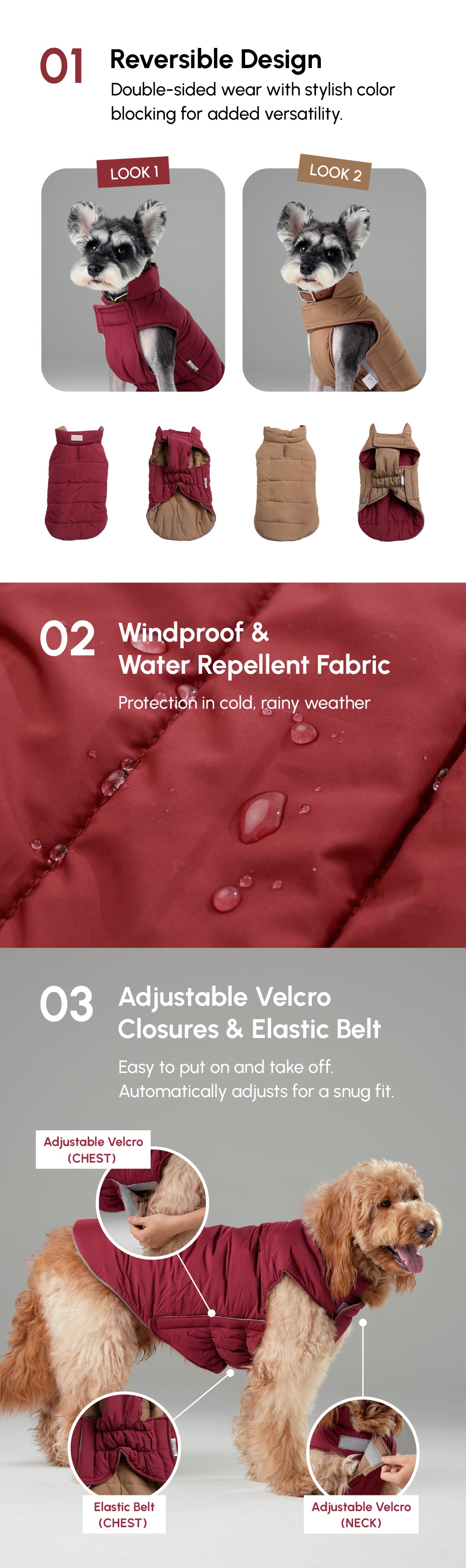 Reversible Dog Vest Jacket - Red/Brown