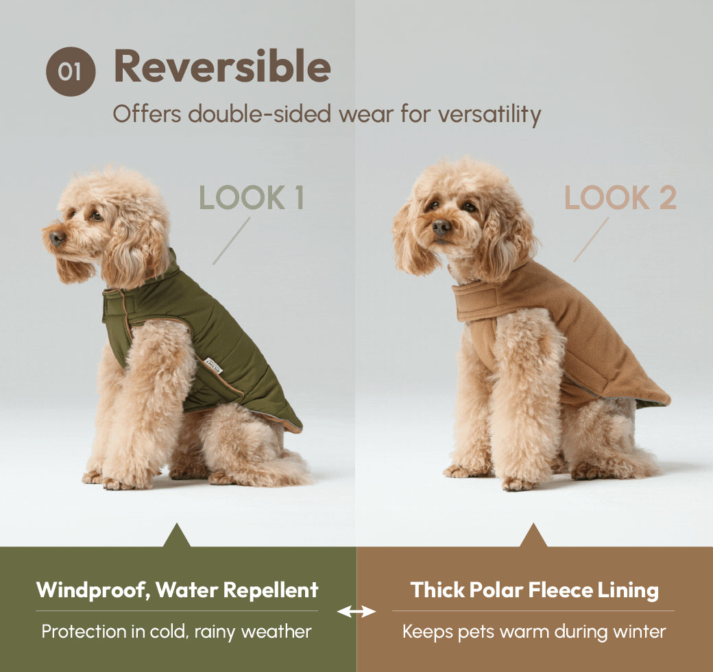 Reversible Dog Vest Jacket - Green/Brown