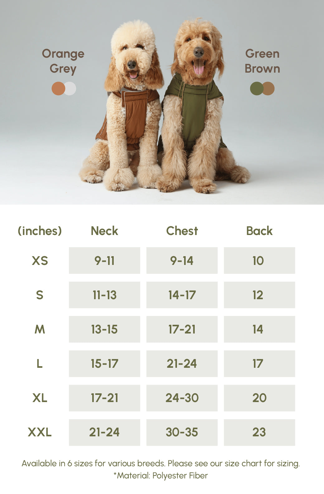 Reversible Dog Vest Jacket - Green/Brown