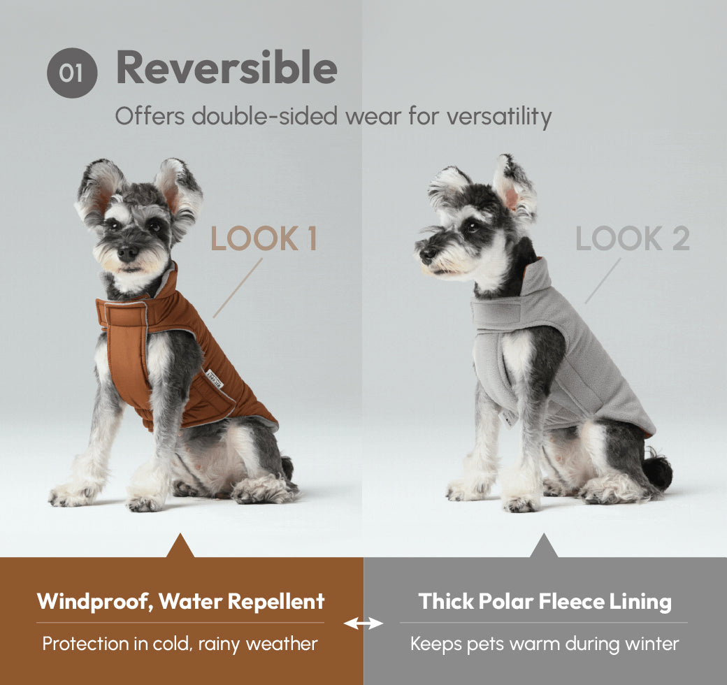 Reversible Dog Vest Jacket - Brown/Grey