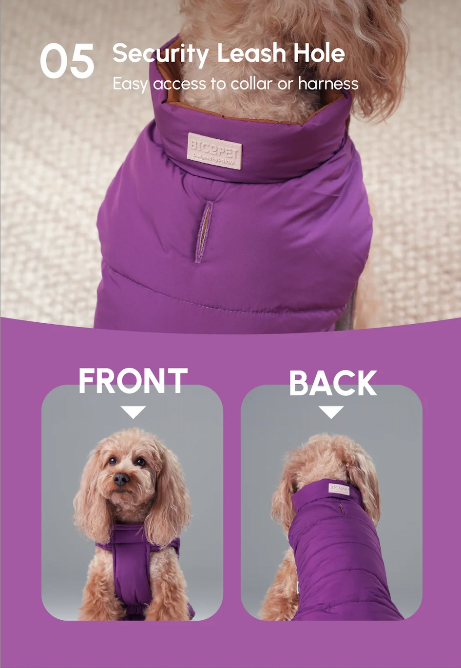 Reversible Dog Vest Jacket - Purple/Caramel