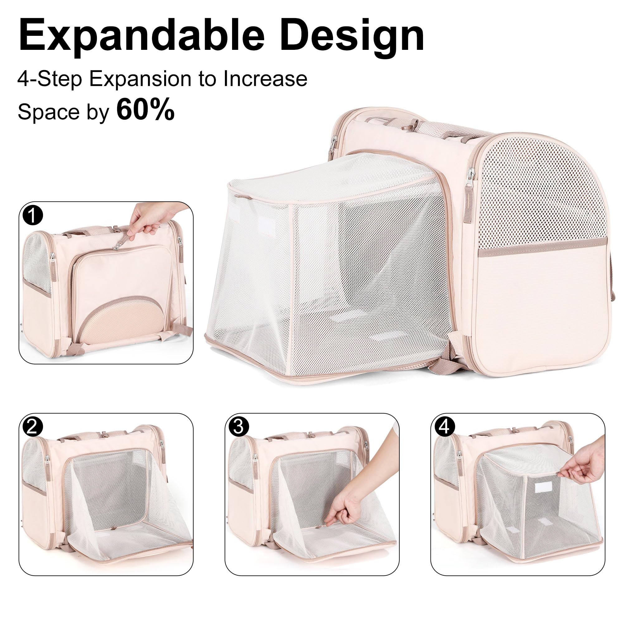 FUKUMARU Expandable Pet Backpack - Pink