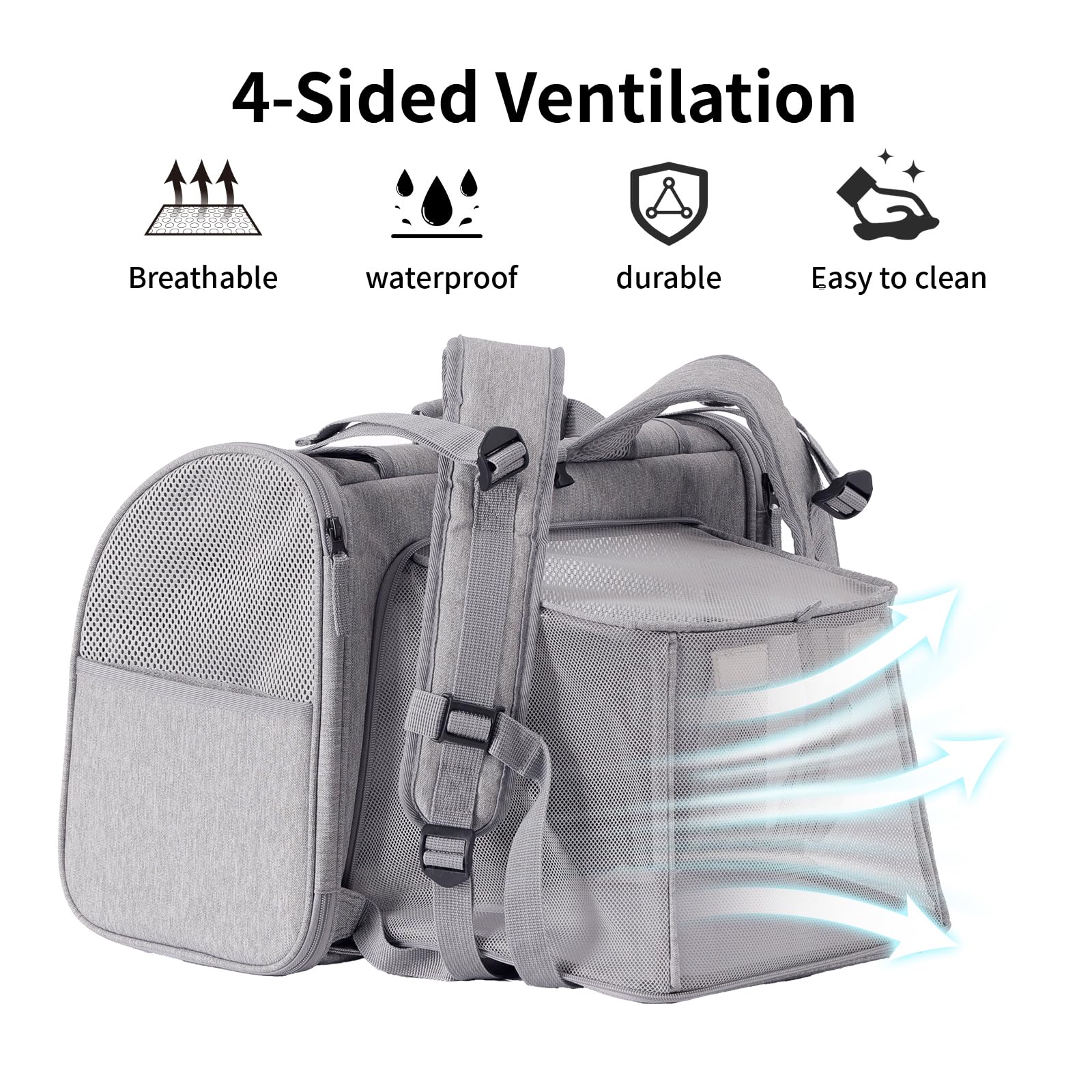 FUKUMARU Expandable Pet Backpack - Grey