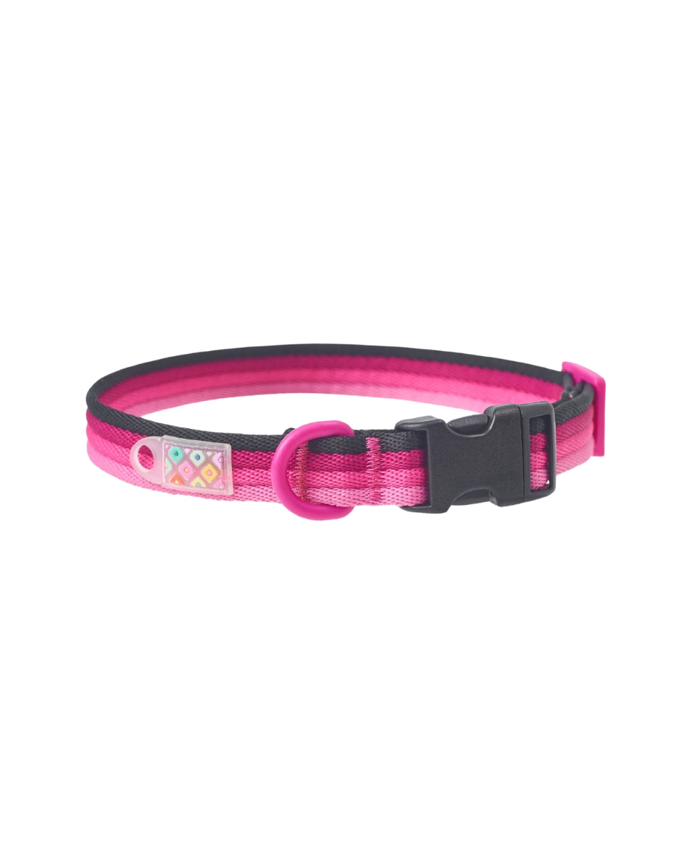 Marshmallow Dog Collar in pink and black – trendy colourblock adjustable dog collar by MAYA