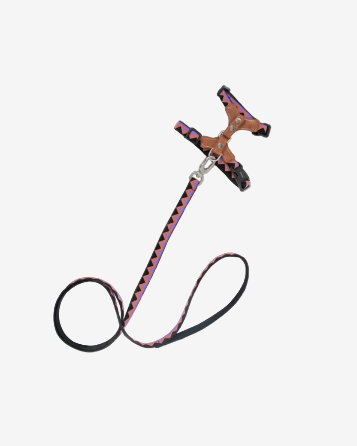 Back Adjustable Leather Cat Harness and Leash Set - Purple & Black