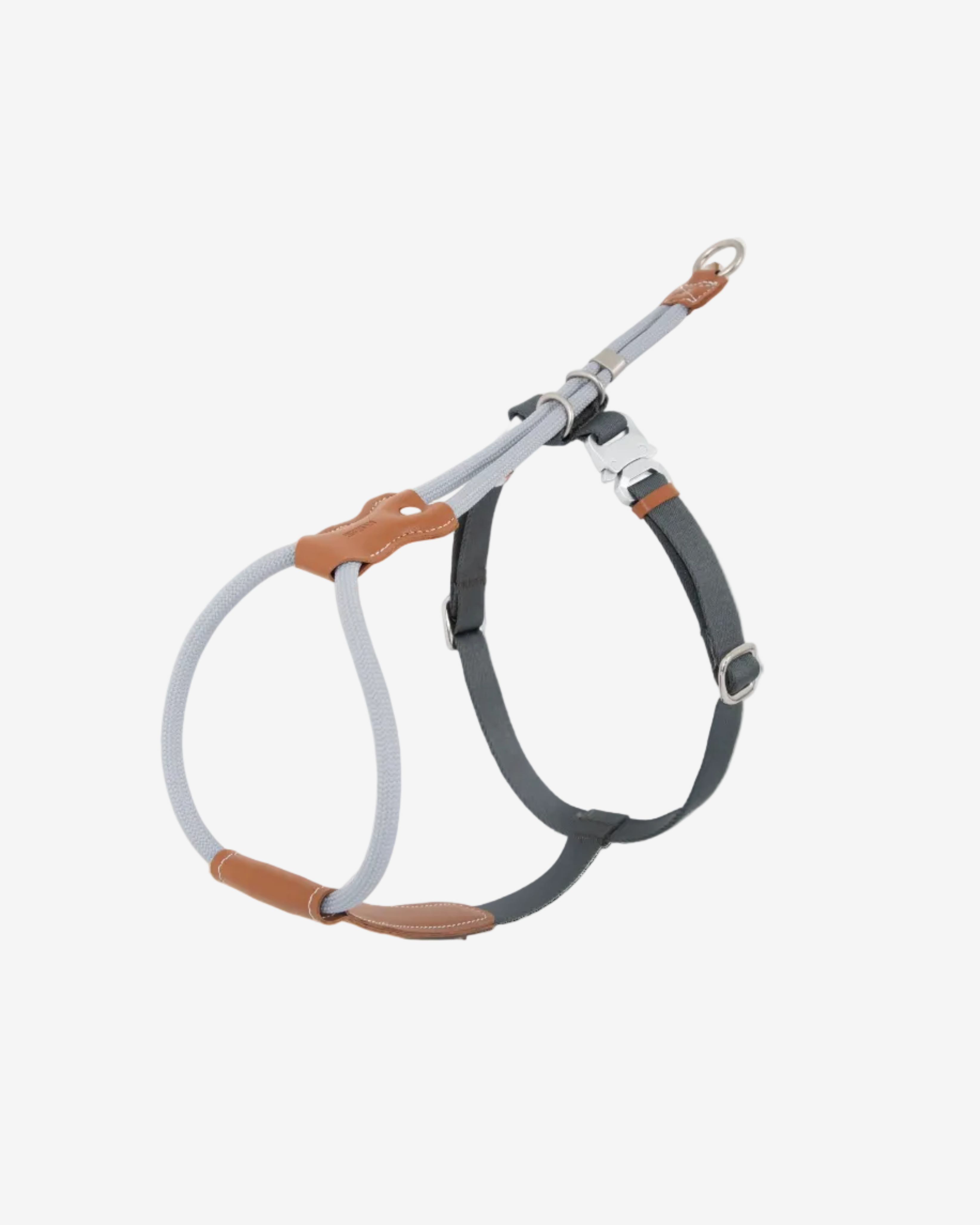 Leather Round Rope Dog Harness - Silver Grey