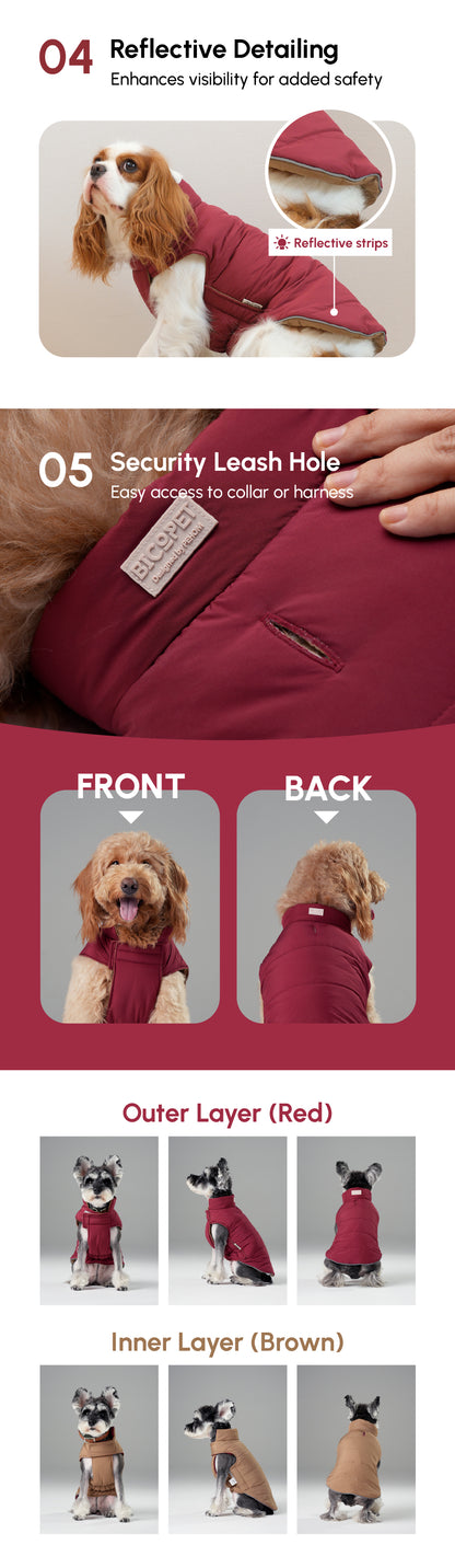 Reversible Dog Vest Jacket - Red/Brown