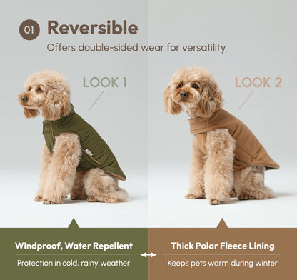 Reversible Dog Vest Jacket - Green/Brown