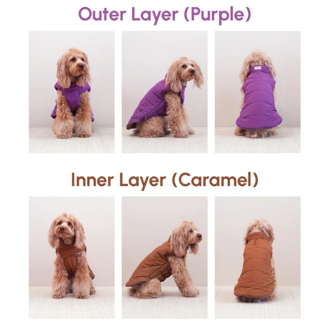 Reversible Dog Vest Jacket - Purple/Caramel