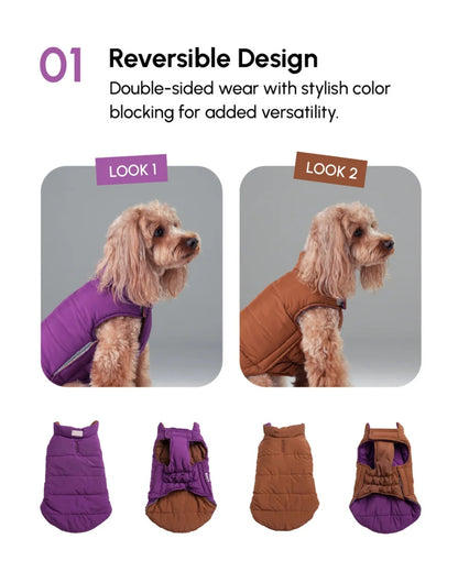 Reversible Dog Vest Jacket - Purple/Caramel