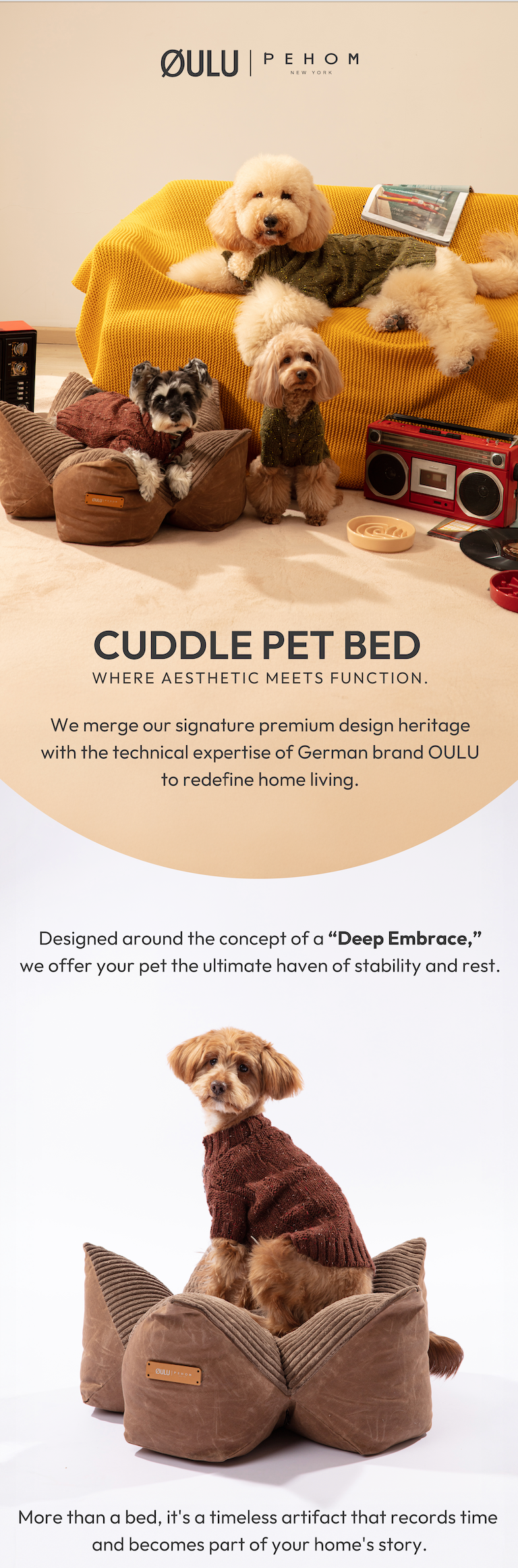 [OULU X Pehom] Cuddle Pet Pillow Bed - Canyon Brown