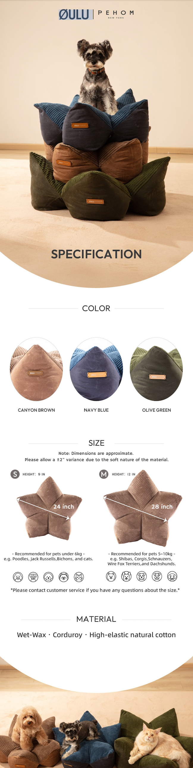[OULU X Pehom] Cuddle Pet Pillow Bed - Canyon Brown